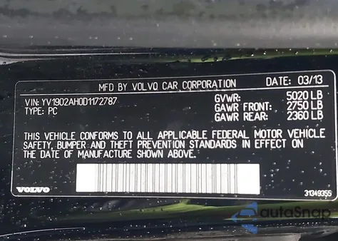 2013 Volvo S80 T6/T6 Platinum/T6 Premier Plus from USA, damaged, VIN YV1902AH0D1172787
